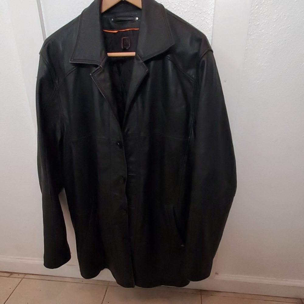 LW leather 3 button long jacket